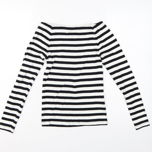Marks and Spencer Women's Black White Stripe Off Shoulder Top UK 8
