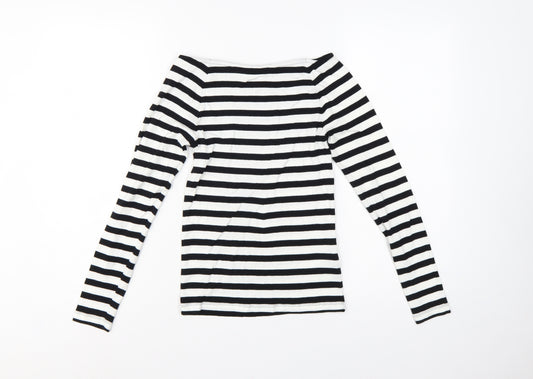 Marks and Spencer Women's Black White Stripe Off Shoulder Top UK 8