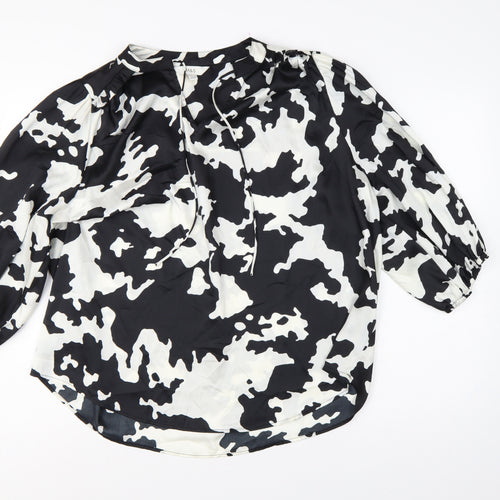 Marks and Spencer Women Black White Animal Print Size 20 Tie Neck Blouse