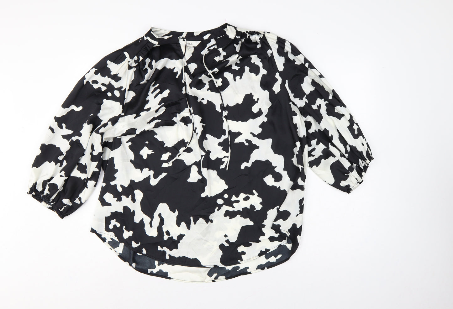Marks and Spencer Women Black White Animal Print Size 20 Tie Neck Blouse