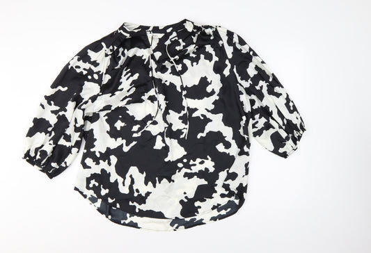 Marks and Spencer Women Black White Animal Print Size 20 Tie Neck Blouse