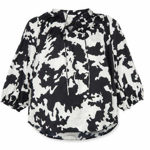 Marks and Spencer Women Black White Animal Print Size 20 Tie Neck Blouse
