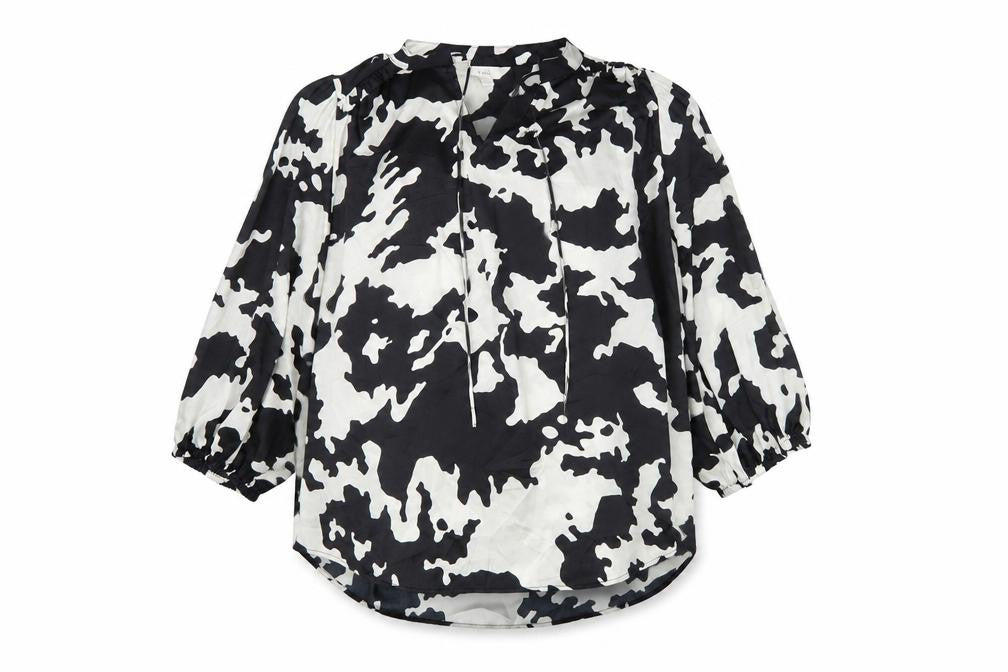 Marks and Spencer Women Black White Animal Print Size 20 Tie Neck Blouse