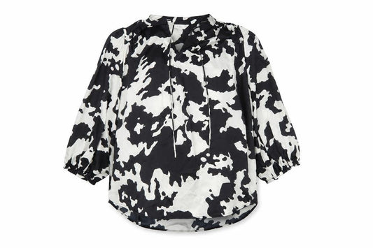 Marks and Spencer Women Black White Animal Print Size 20 Tie Neck Blouse