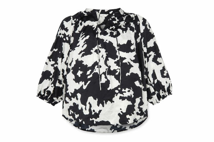 Marks and Spencer Women Black White Animal Print Size 20 Tie Neck Blouse