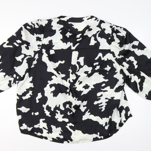Marks and Spencer Women Black White Animal Print Size 20 Tie Neck Blouse