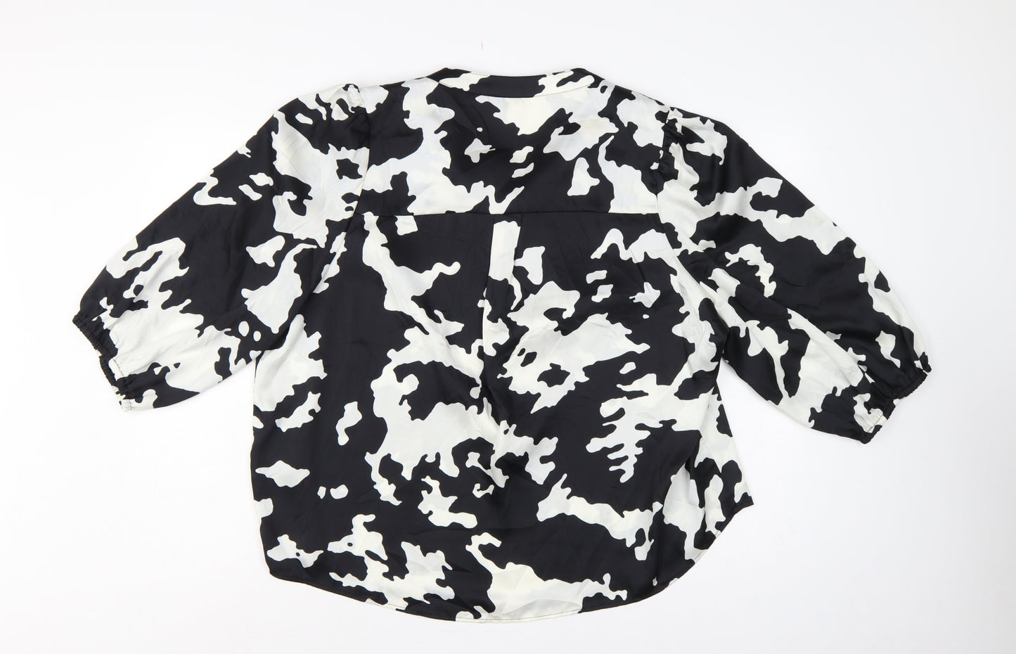 Marks and Spencer Women Black White Animal Print Size 20 Tie Neck Blouse