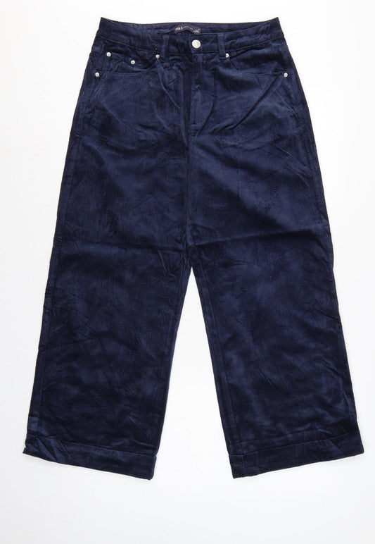 M&S Women Navy Corduroy Wide Leg Trousers UK 12 Short