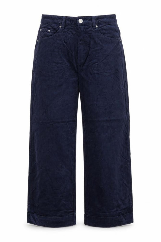 M&S Women Navy Corduroy Wide Leg Trousers UK 12 Short