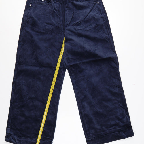 M&S Women Navy Corduroy Wide Leg Trousers UK 12 Short