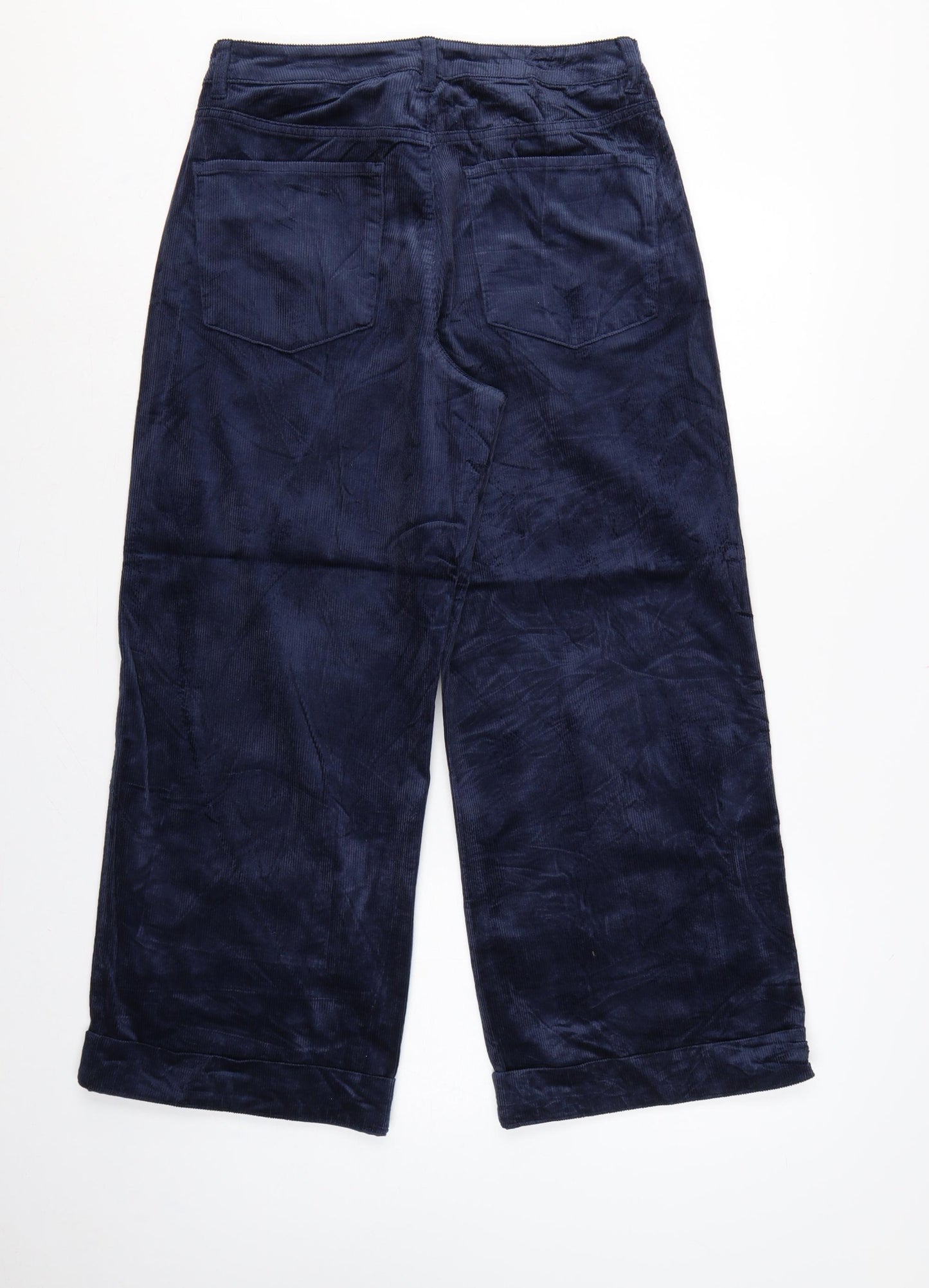M&S Women Navy Corduroy Wide Leg Trousers UK 12 Short