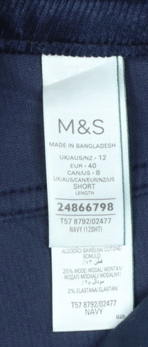 M&S Women Navy Corduroy Wide Leg Trousers UK 12 Short