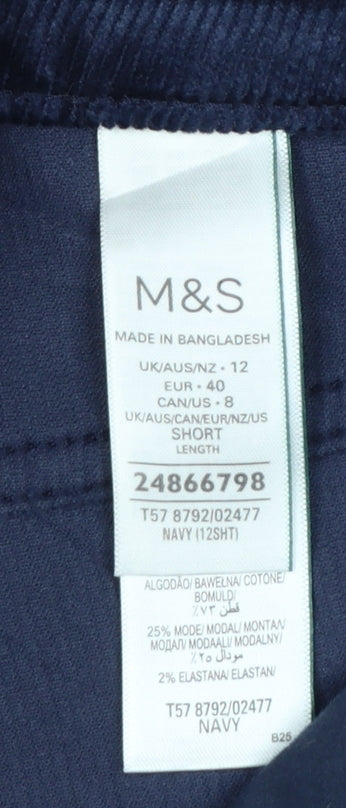 M&S Women Navy Corduroy Wide Leg Trousers UK 12 Short