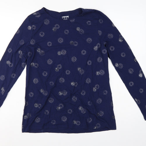 Lands' End Women Blue M Floral Cotton Jersey Long Sleeve T-Shirt