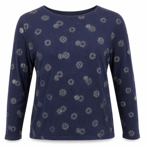 Lands' End Women Blue M Floral Cotton Jersey Long Sleeve T-Shirt