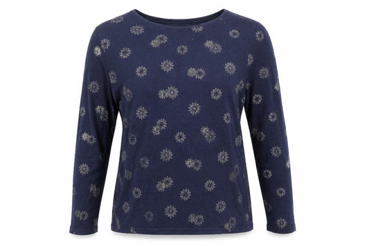 Lands' End Women Blue M Floral Cotton Jersey Long Sleeve T-Shirt
