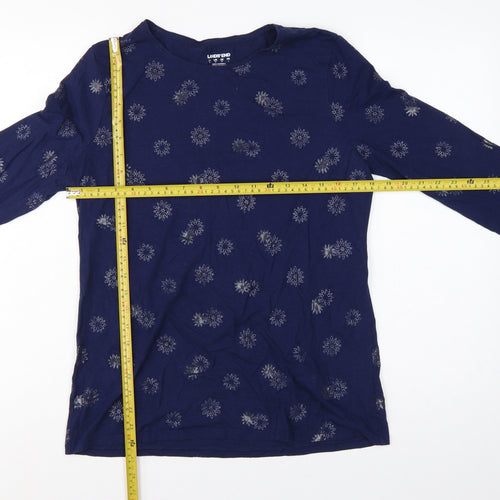 Lands' End Women Blue M Floral Cotton Jersey Long Sleeve T-Shirt