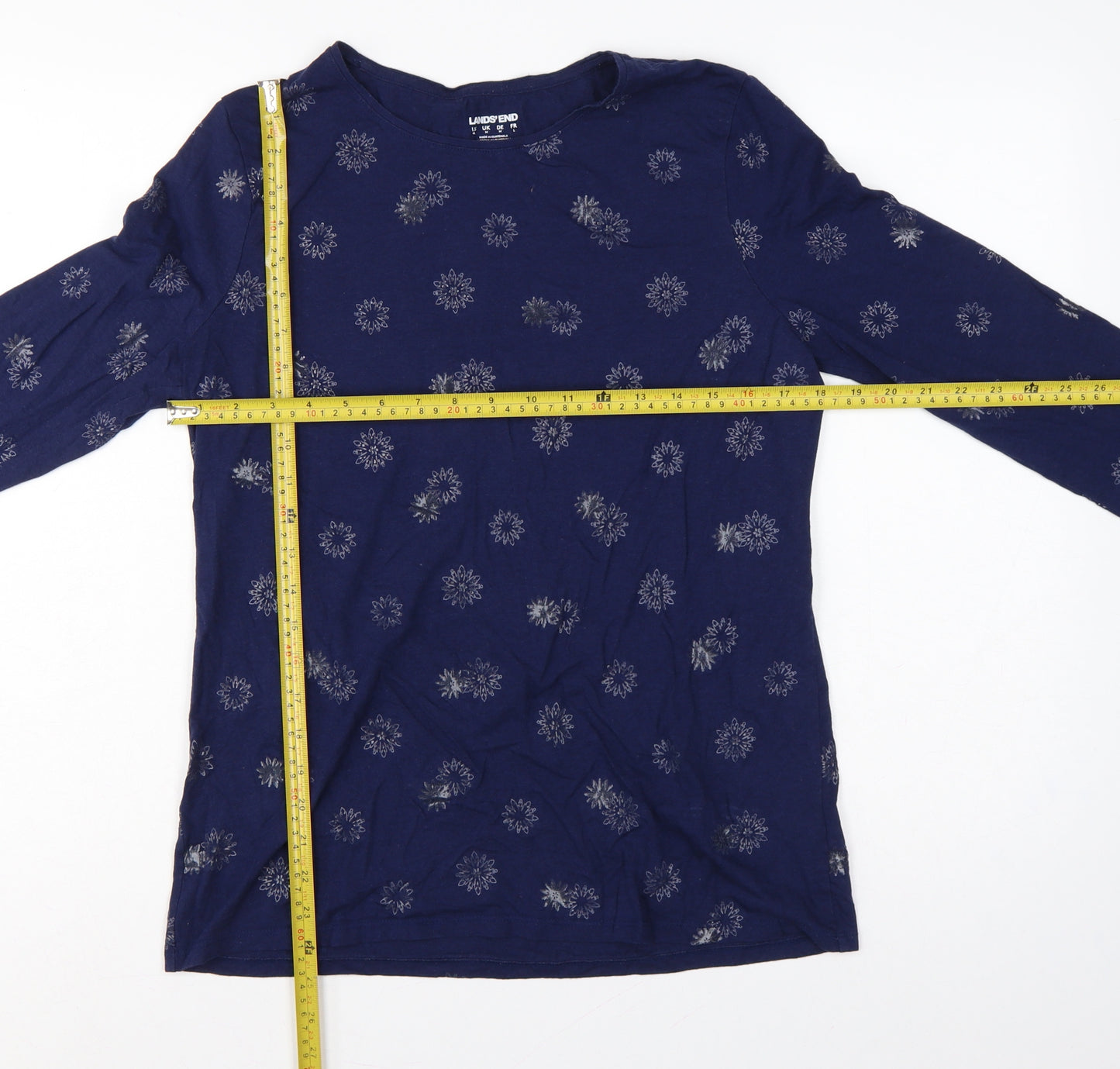 Lands' End Women Blue M Floral Cotton Jersey Long Sleeve T-Shirt