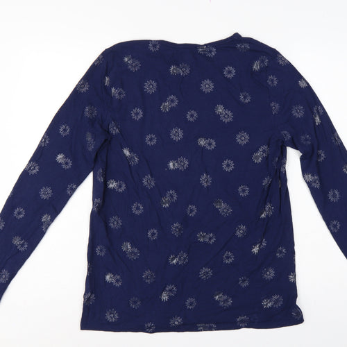Lands' End Women Blue M Floral Cotton Jersey Long Sleeve T-Shirt
