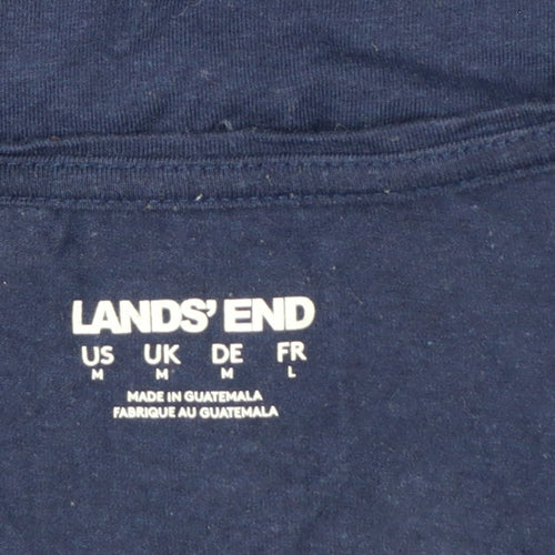 Lands' End Women Blue M Floral Cotton Jersey Long Sleeve T-Shirt