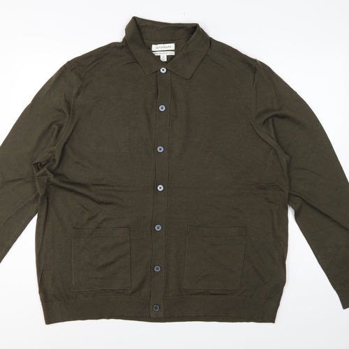 Autograph Men’s Green 2XL Merino Wool Collared Button Cardigan