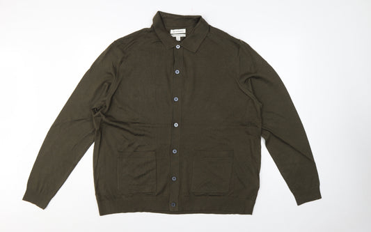 Autograph Men’s Green 2XL Merino Wool Collared Button Cardigan