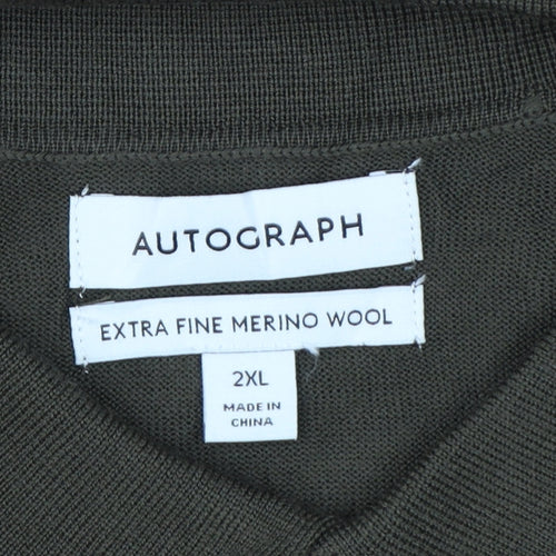 Autograph Men’s Green 2XL Merino Wool Collared Button Cardigan