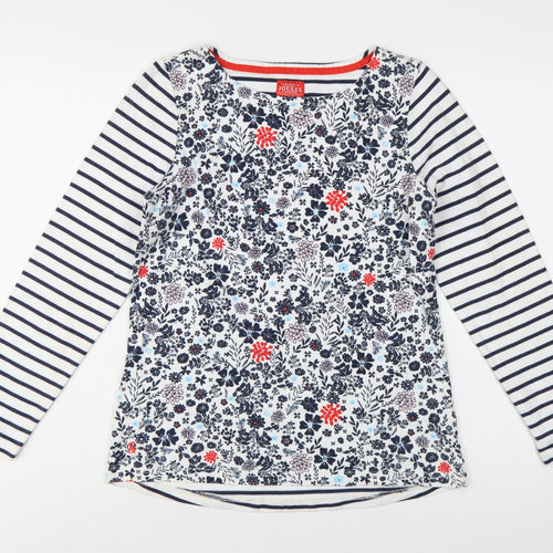 Joules Women Multicoloured UK 10 Floral Stripe Long Sleeve Cotton T-Shirt
