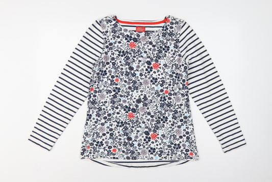 Joules Women Multicoloured UK 10 Floral Stripe Long Sleeve Cotton T-Shirt