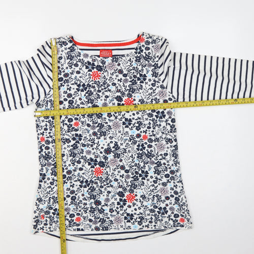 Joules Women Multicoloured UK 10 Floral Stripe Long Sleeve Cotton T-Shirt