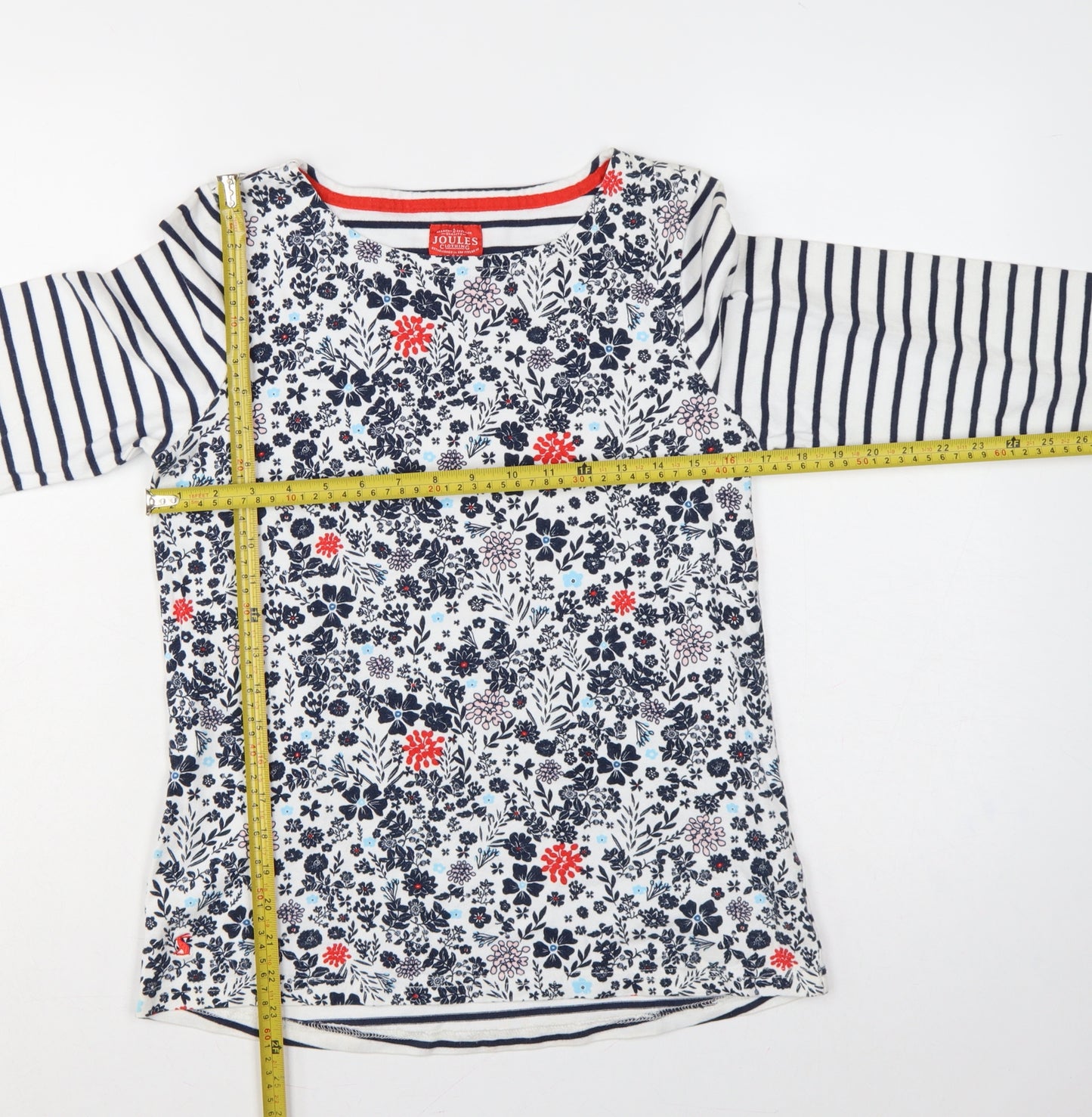 Joules Women Multicoloured UK 10 Floral Stripe Long Sleeve Cotton T-Shirt
