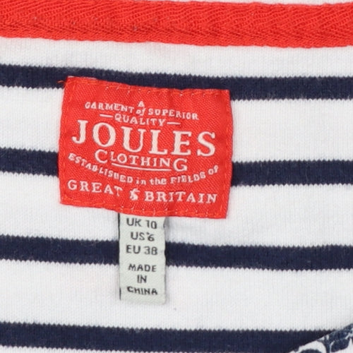 Joules Women Multicoloured UK 10 Floral Stripe Long Sleeve Cotton T-Shirt
