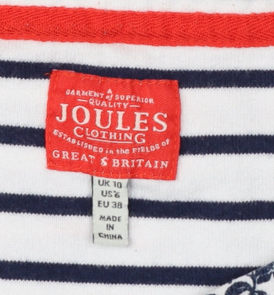 Joules Women Multicoloured UK 10 Floral Stripe Long Sleeve Cotton T-Shirt