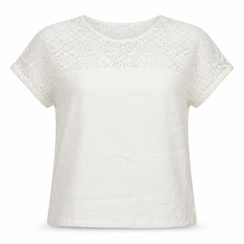 Polo Garage Women Ivory UK 14 Linen Lace Short Sleeve Blouse