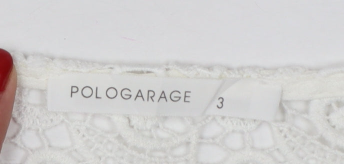 Polo Garage Women Ivory UK 14 Linen Lace Short Sleeve Blouse