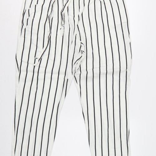 ASOS Women’s White Black Stripe Paperbag Linen Trousers UK 12