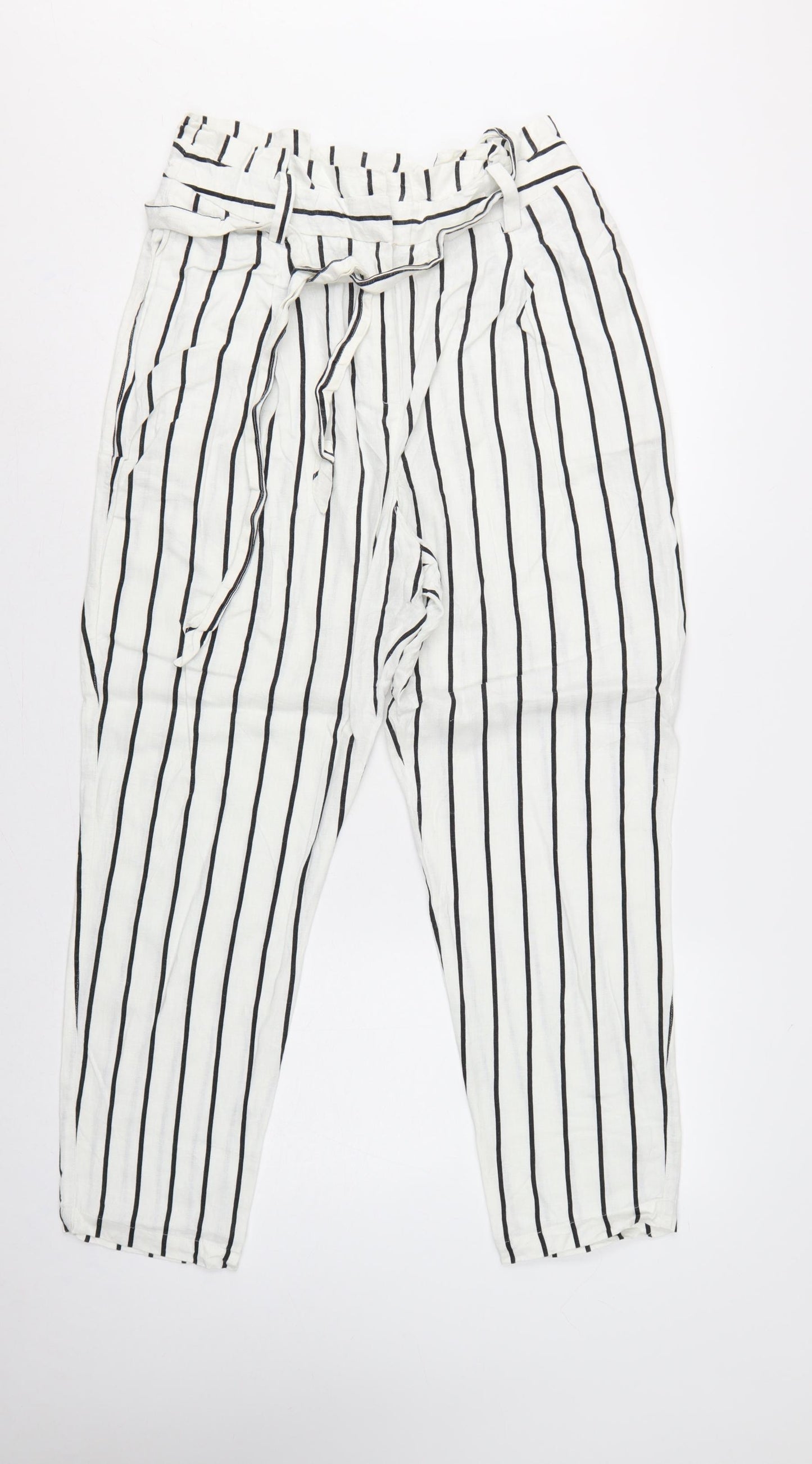 ASOS Women’s White Black Stripe Paperbag Linen Trousers UK 12