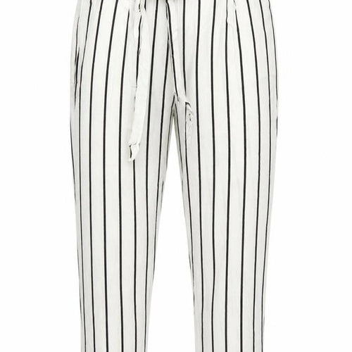 ASOS Women’s White Black Stripe Paperbag Linen Trousers UK 12
