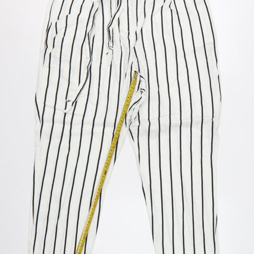 ASOS Women’s White Black Stripe Paperbag Linen Trousers UK 12