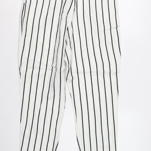 ASOS Women’s White Black Stripe Paperbag Linen Trousers UK 12