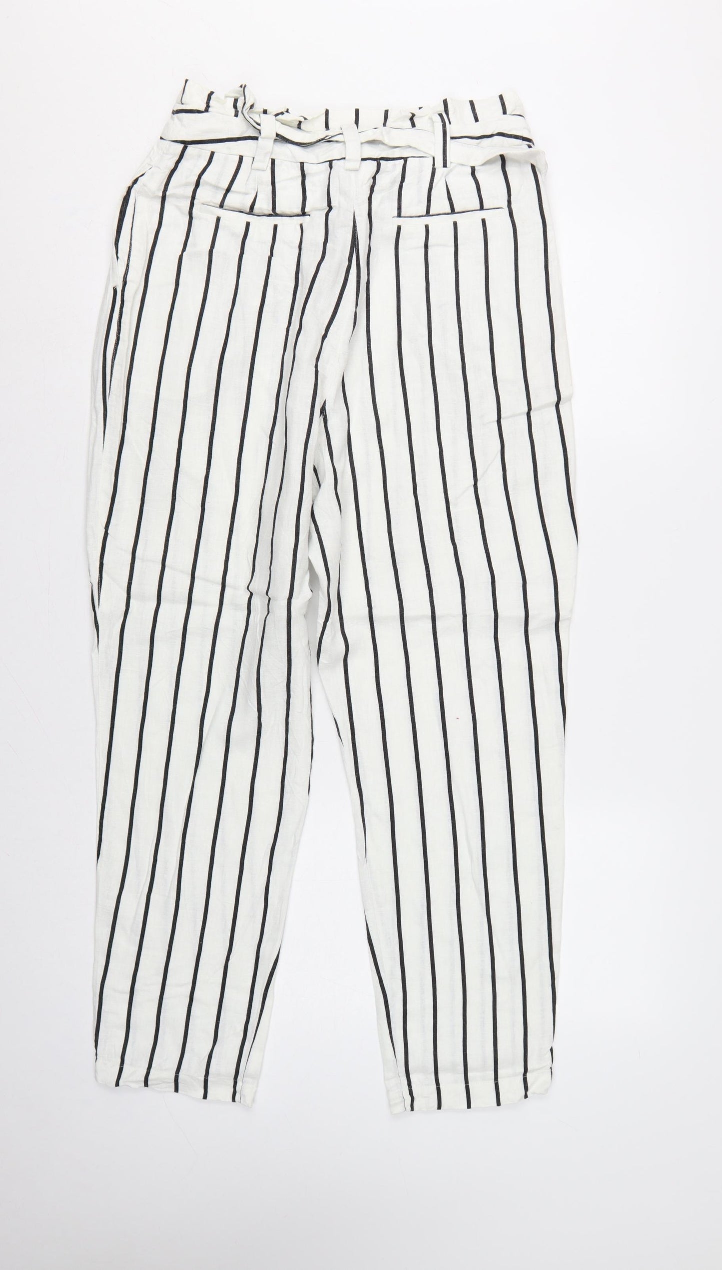 ASOS Women’s White Black Stripe Paperbag Linen Trousers UK 12