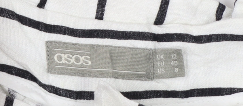 ASOS Women’s White Black Stripe Paperbag Linen Trousers UK 12