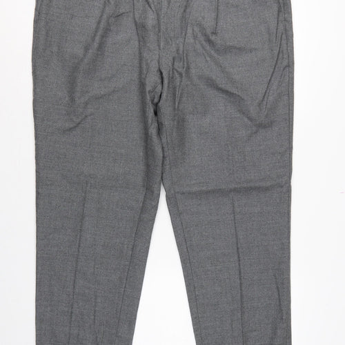 Marks and Spencer Men Grey 42 33L Pure Wool Pleated Dress Trousers