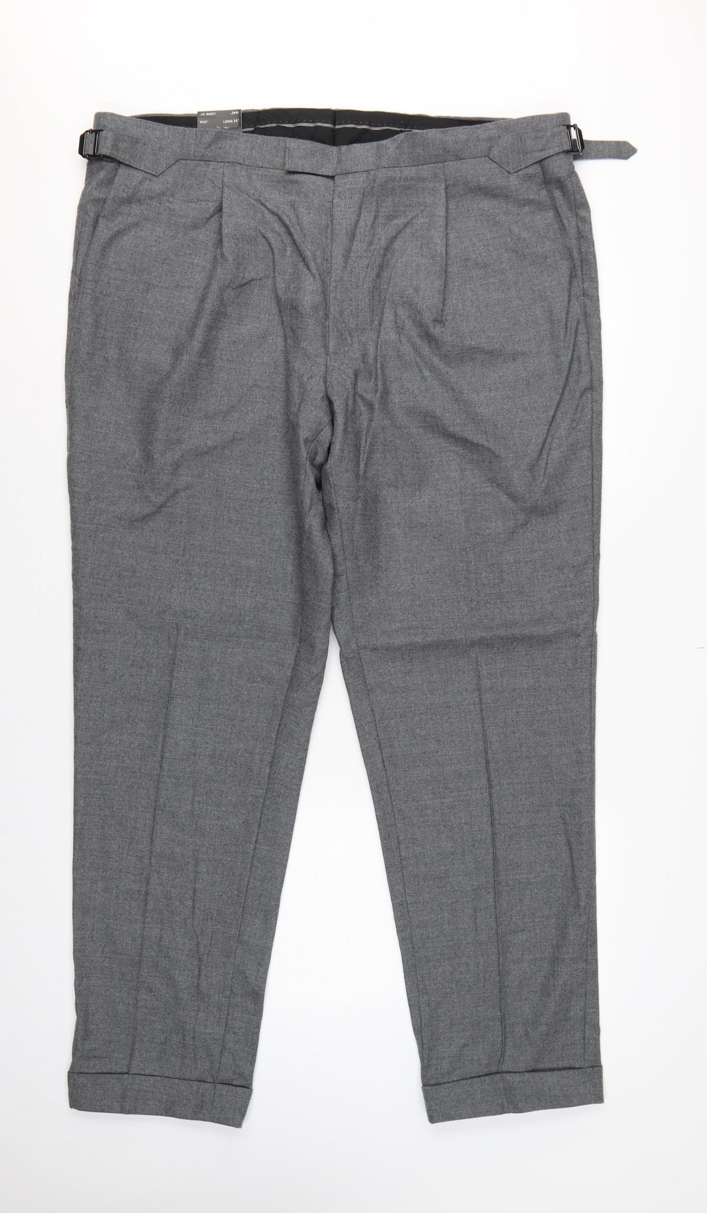 Marks and Spencer Men Grey 42 33L Pure Wool Pleated Dress Trousers