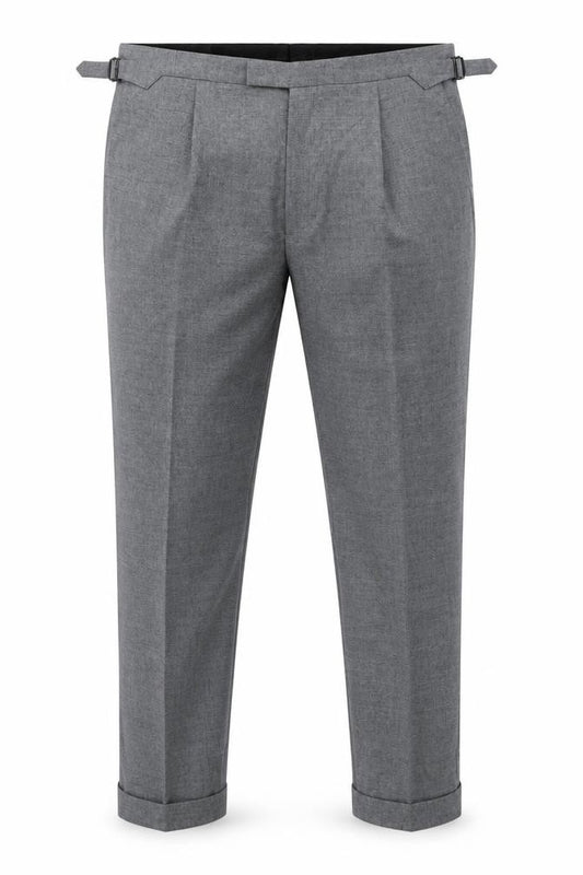 Marks and Spencer Men Grey 42 33L Pure Wool Pleated Dress Trousers