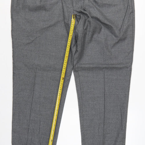 Marks and Spencer Men Grey 42 33L Pure Wool Pleated Dress Trousers