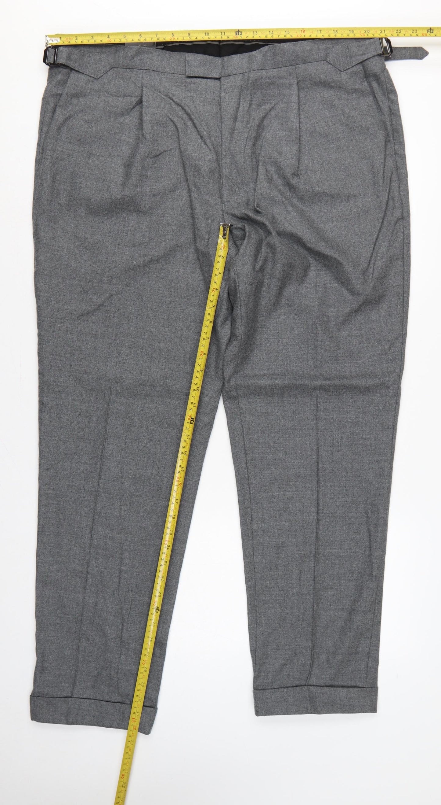 Marks and Spencer Men Grey 42 33L Pure Wool Pleated Dress Trousers
