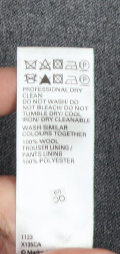 Marks and Spencer Men Grey 42 33L Pure Wool Pleated Dress Trousers