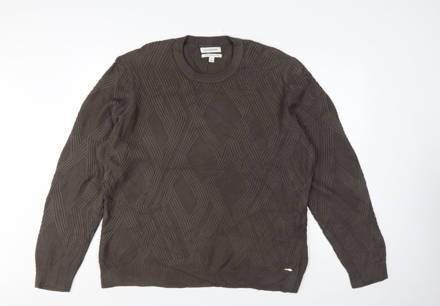 Autograph Men’s Brown XL Geometric Cotton Modal Crew Neck Jumper