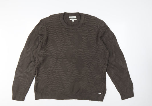 Autograph Men’s Brown XL Geometric Cotton Modal Crew Neck Jumper